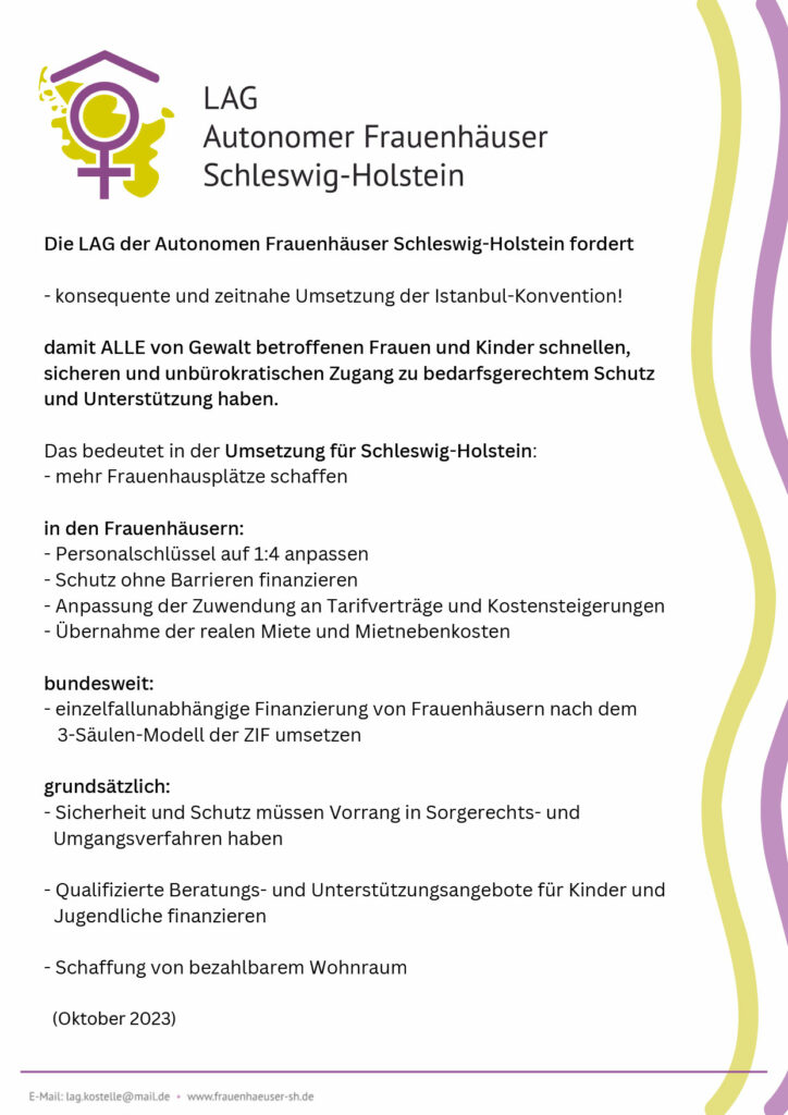 Liste mit Forderungen der LAG Autonomer Frauenhäuser Schleswig-Holstein
