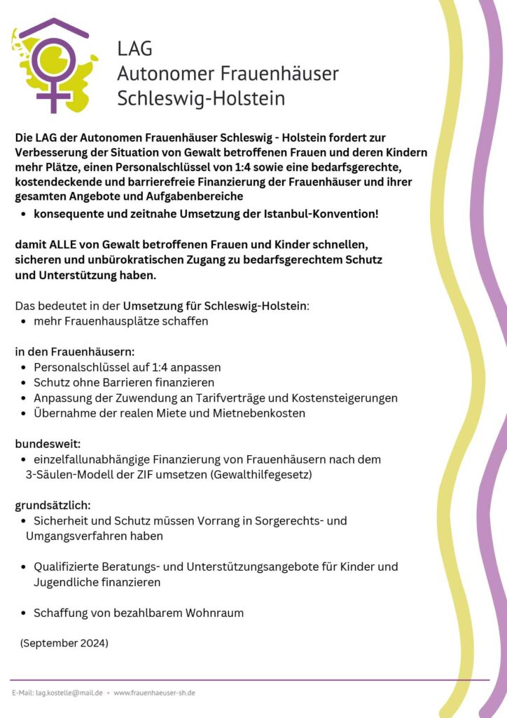 Liste der Forderungen der LAG Autonomer Frauenhäuser Schleswig-Holstein 2024